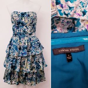 CYNTHIA STEFFE Crystal Jacquard Strapless Dress 6